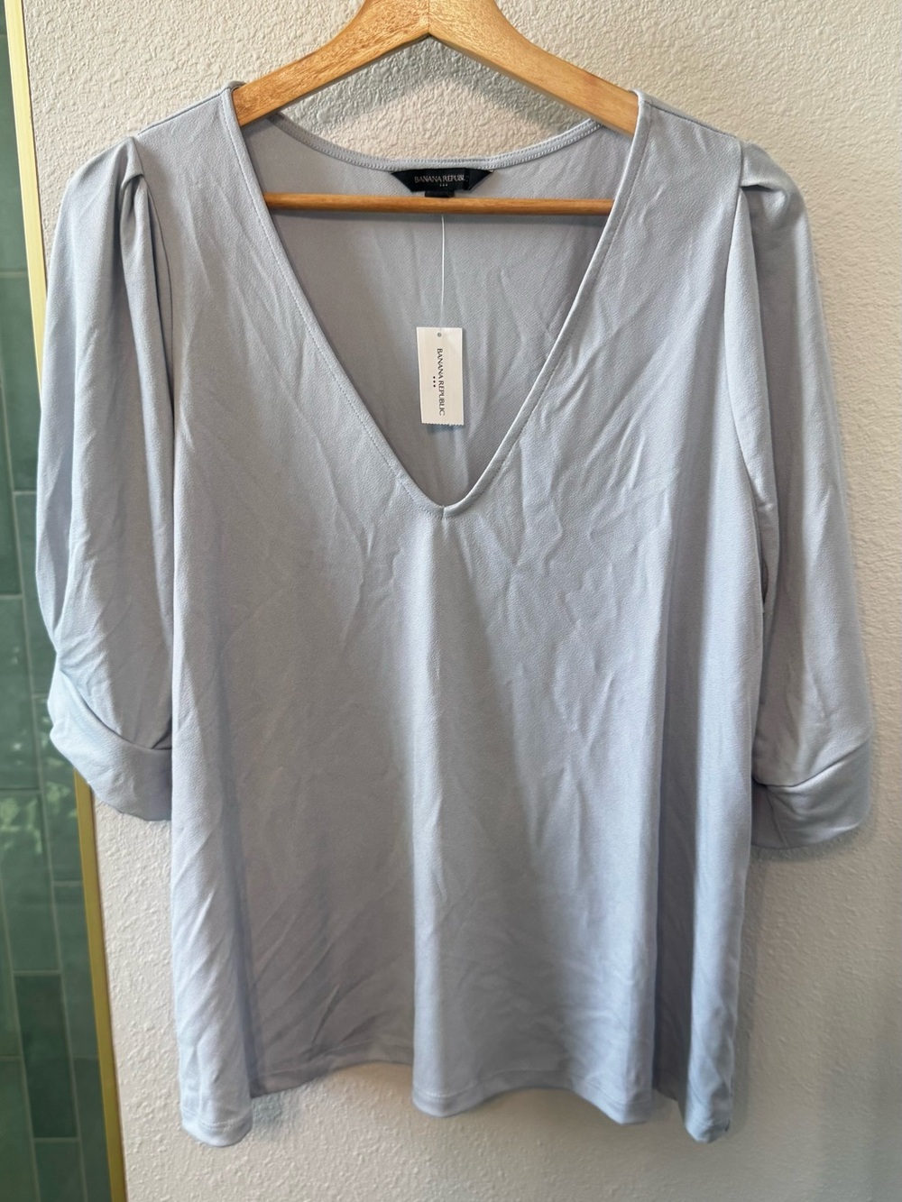 NWT Banana Republic Light Blue V Neck Slight Puffed Sleeves Top